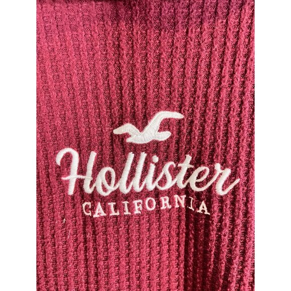 Hollister Waffle Knit Hoodie M Burgundy Y2K Grunge Preppy Neutral Skater Festive - Picture 3 of 10